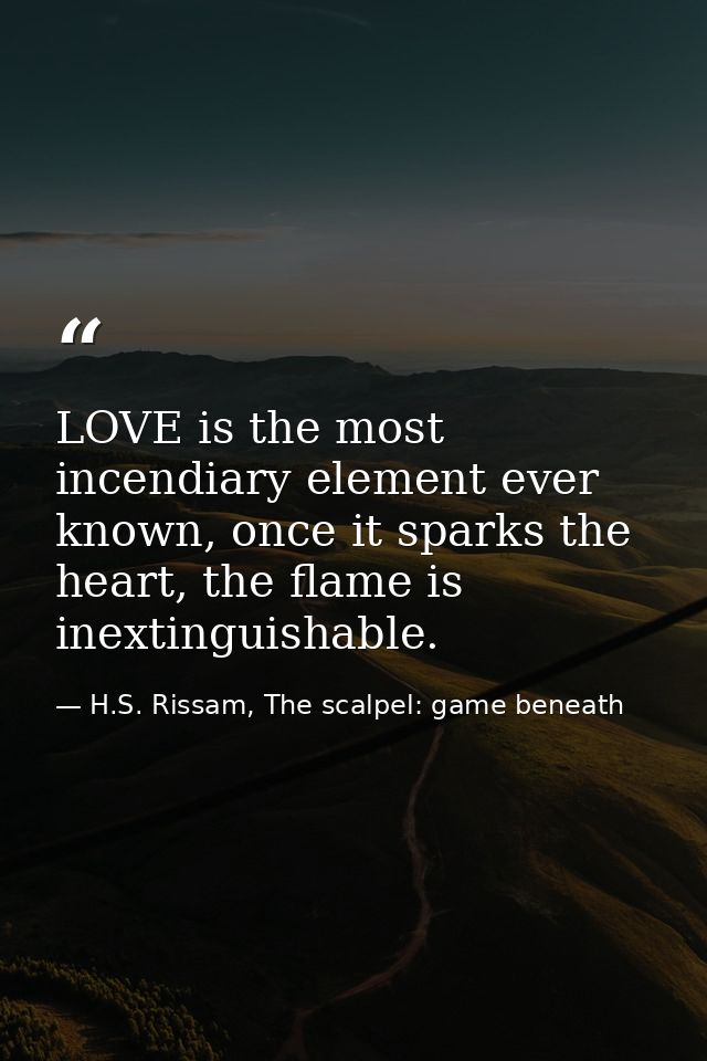 LOVE is the most incendiary element ever known, once it sparks the heart, the flame is inextinguishable. — H.S. Rissam, The scalpel: game beneath