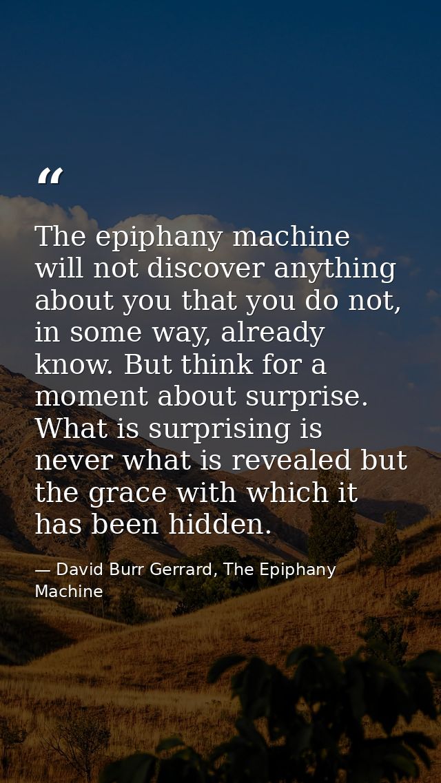 The epiphany machine will not discover anything about you that you do not, in some way, already know. But think for a mo — David Burr Gerrard, The Epiphany Machine