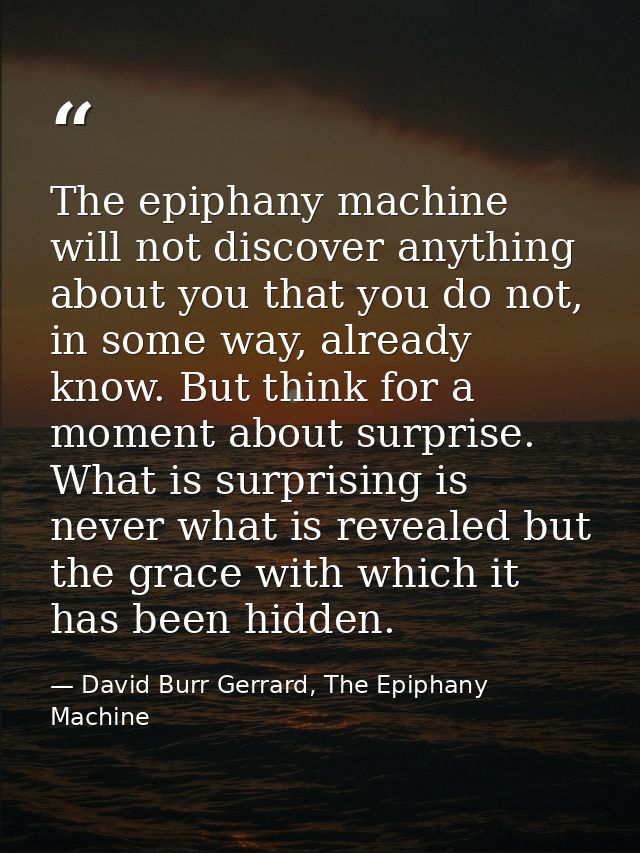 The epiphany machine will not discover anything about you that you do not, in some way, already know. But think for a mo — David Burr Gerrard, The Epiphany Machine
