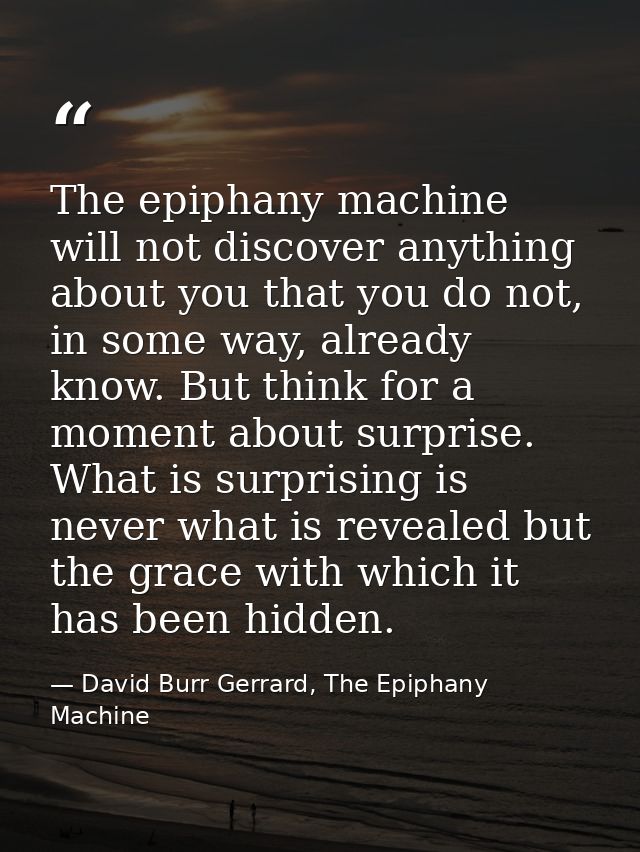 The epiphany machine will not discover anything about you that you do not, in some way, already know. But think for a mo — David Burr Gerrard, The Epiphany Machine