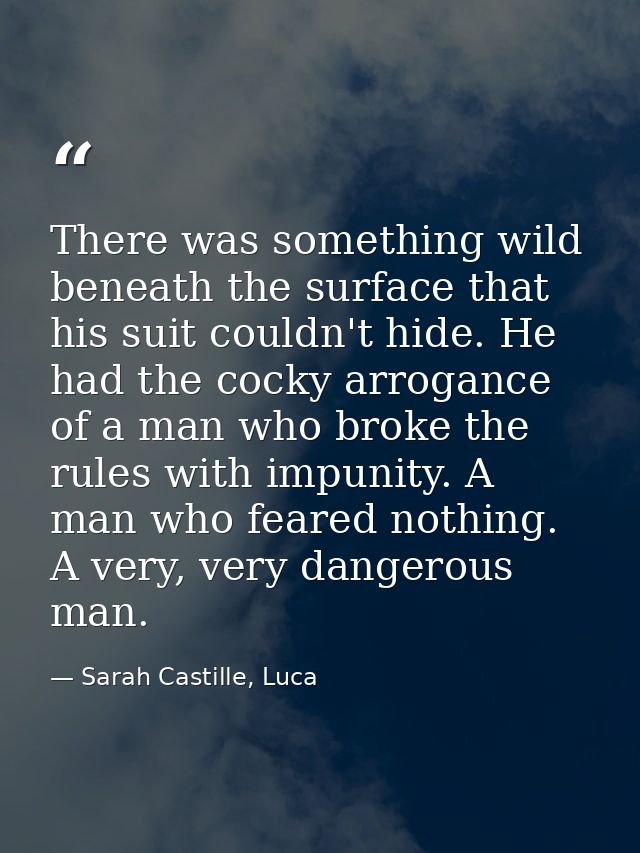 There was something wild beneath the surface that his suit couldn't hide. He had the cocky arrogance of a man who broke  — Sarah Castille, Luca