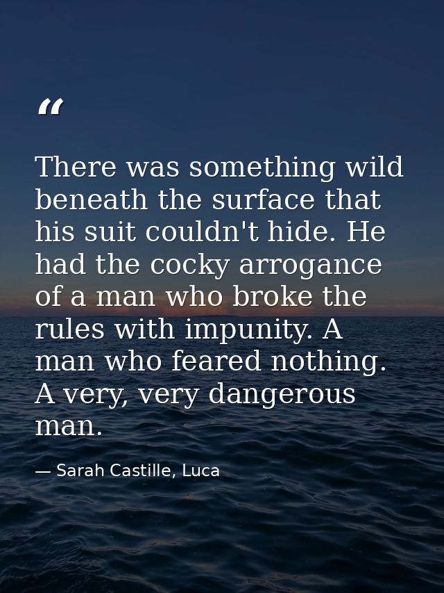 There was something wild beneath the surface that his suit couldn't hide. He had the cocky arrogance of a man who broke  — Sarah Castille, Luca