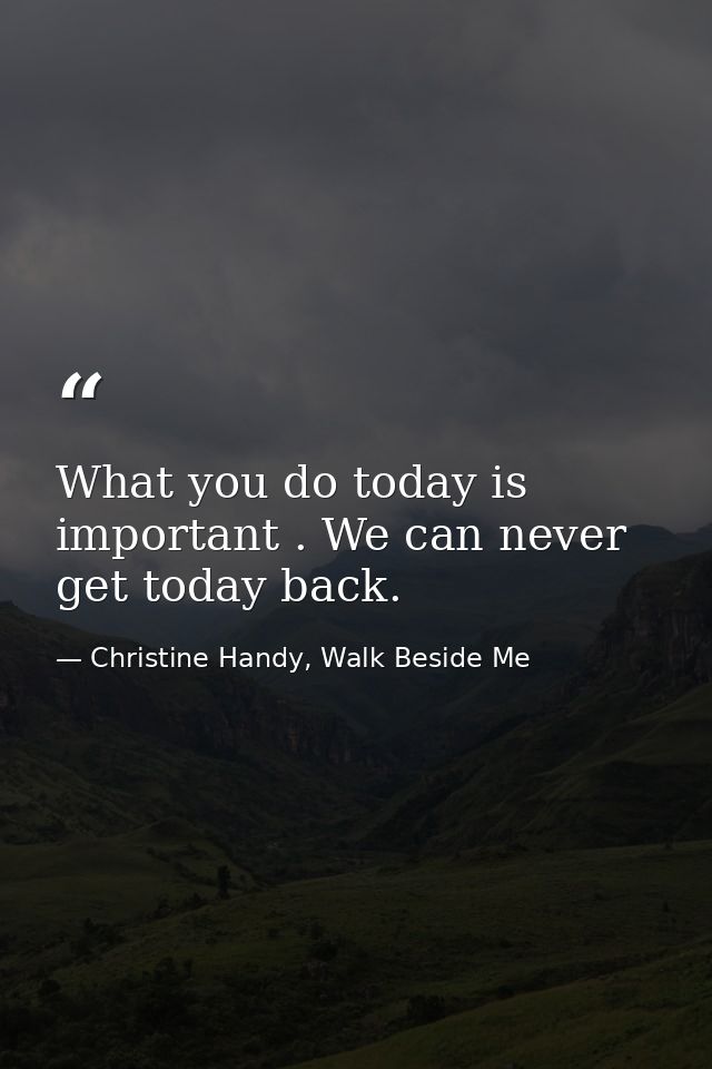 What you do today is important . We can never get today back. — Christine Handy, Walk Beside Me