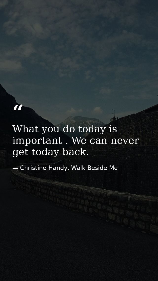 What you do today is important . We can never get today back. — Christine Handy, Walk Beside Me