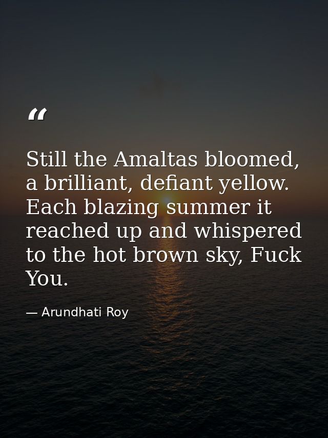 Still the Amaltas bloomed, a brilliant, defiant yellow. Each blazing summer it reached up and whispered to the hot brown — Arundhati Roy