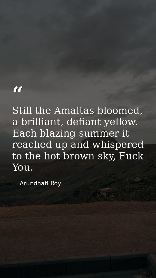 Still the Amaltas bloomed, a brilliant, defiant yellow. Each blazing summer it reached up and whispered to the hot brown — Arundhati Roy