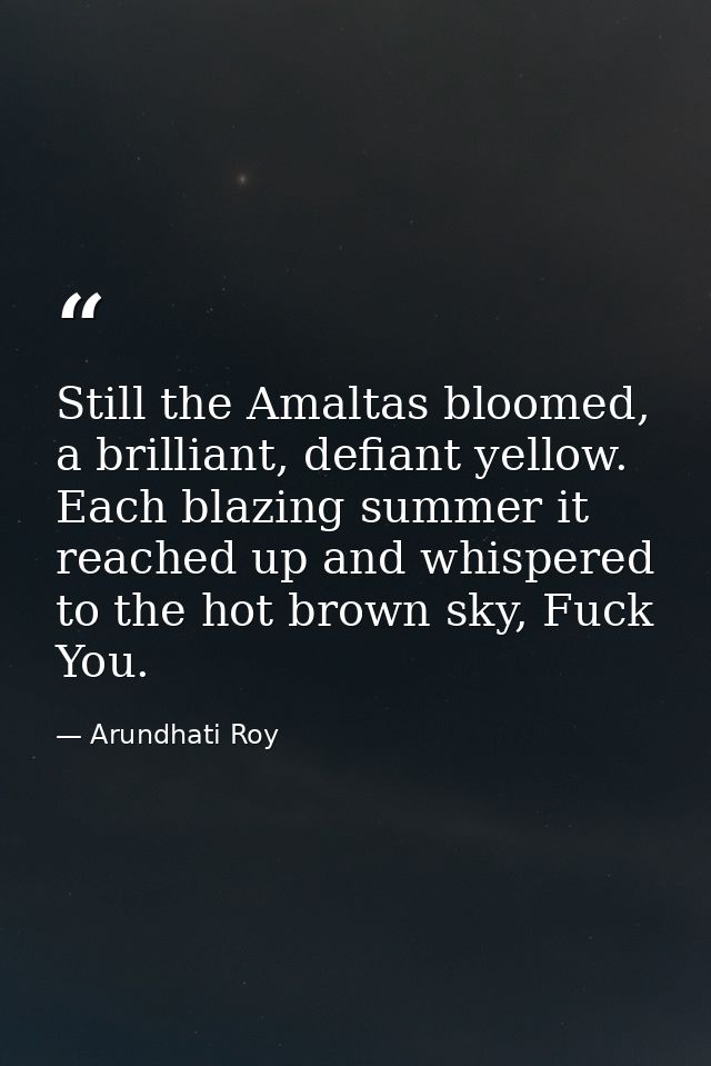 Still the Amaltas bloomed, a brilliant, defiant yellow. Each blazing summer it reached up and whispered to the hot brown — Arundhati Roy