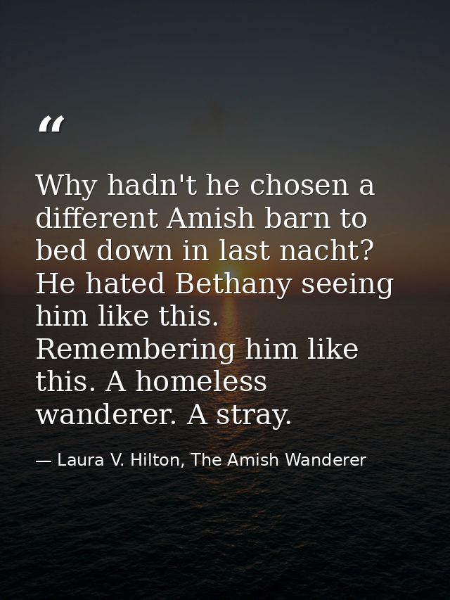 Why hadn't he chosen a different Amish barn to bed down in last nacht? He hated Bethany seeing him like this. Rememberin — Laura V. Hilton, The Amish Wanderer