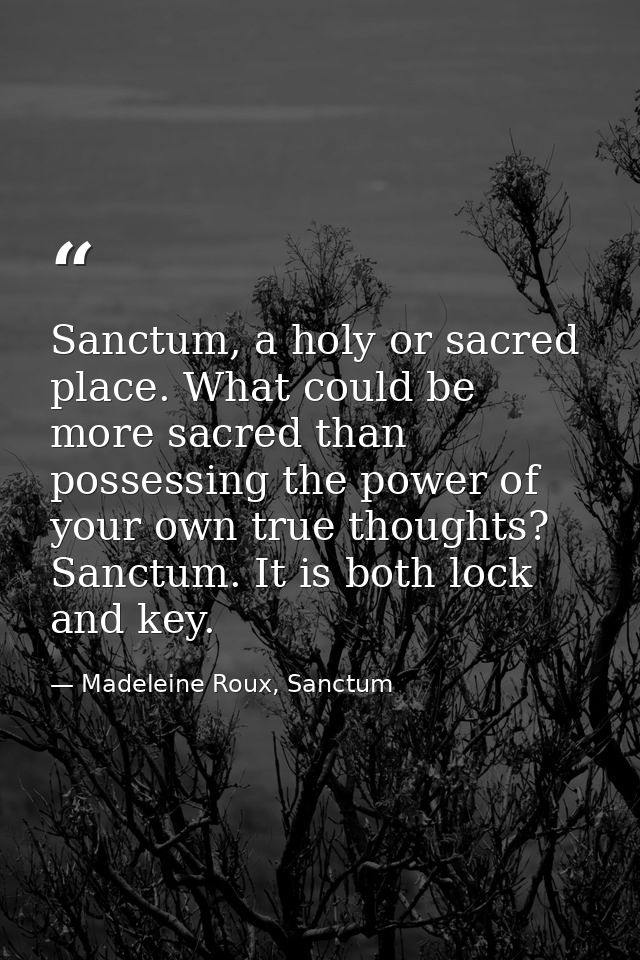 Sanctum, a holy or sacred place. What could be more sacred than possessing the power of your own true thoughts? Sanctum. — Madeleine Roux, Sanctum