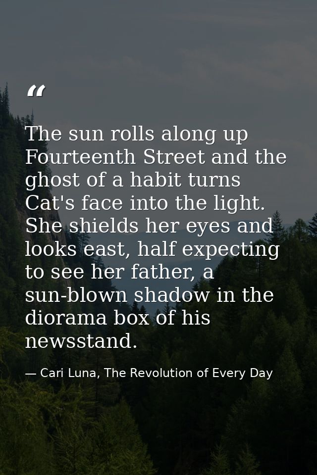 The sun rolls along up Fourteenth Street and the ghost of a habit turns Cat's face into the light. She shields her eyes  — Cari Luna, The Revolution of Every Day