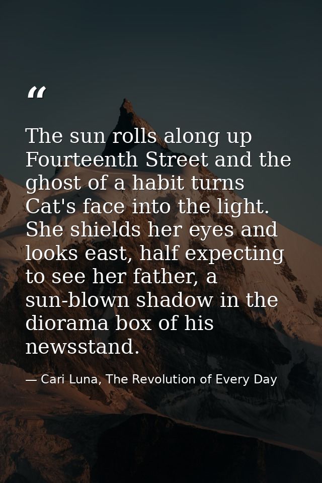 The sun rolls along up Fourteenth Street and the ghost of a habit turns Cat's face into the light. She shields her eyes  — Cari Luna, The Revolution of Every Day
