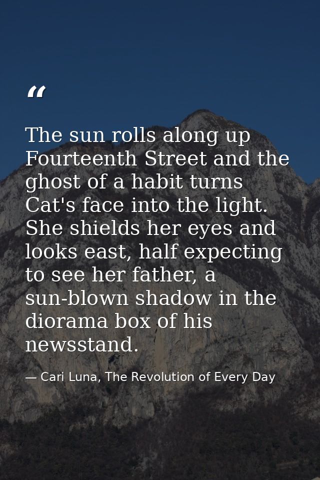 The sun rolls along up Fourteenth Street and the ghost of a habit turns Cat's face into the light. She shields her eyes  — Cari Luna, The Revolution of Every Day