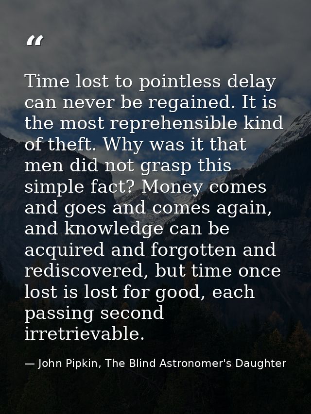 Time lost to pointless delay can never be regained. It is the most reprehensible kind of theft. Why was it that men did  — John Pipkin, The Blind Astronomer's Daughter
