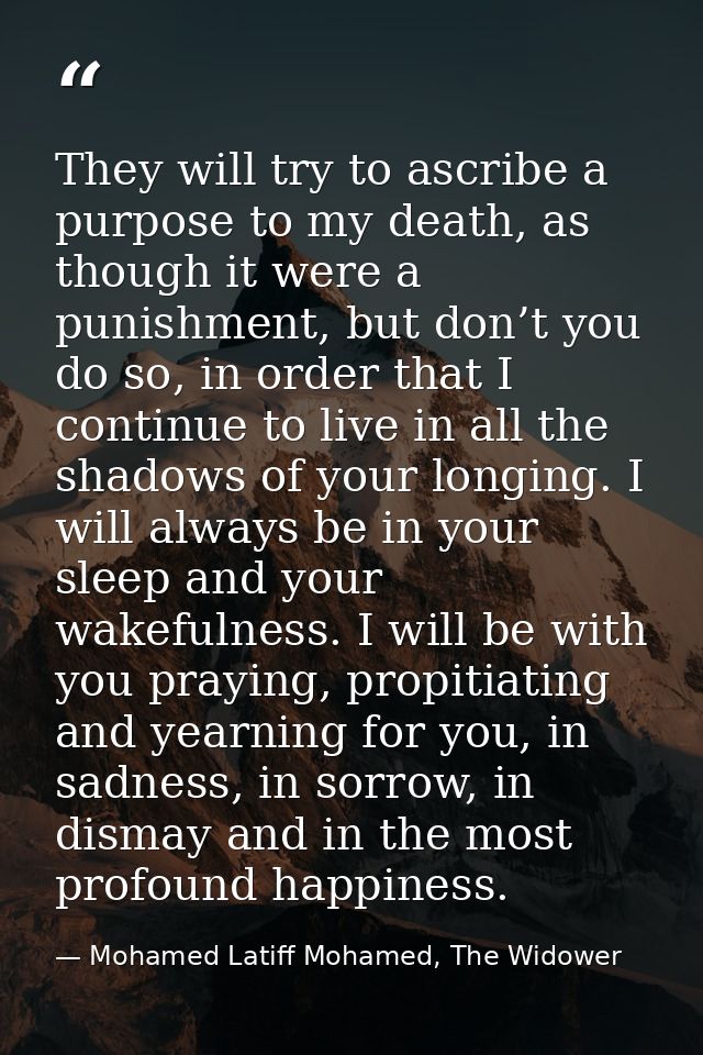 They will try to ascribe a purpose to my death, as though it were a punishment, but don’t you do so, in order that I con — Mohamed Latiff Mohamed, The Widower