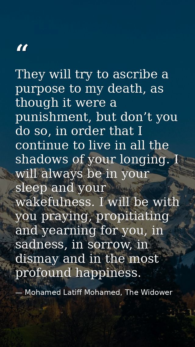 They will try to ascribe a purpose to my death, as though it were a punishment, but don’t you do so, in order that I con — Mohamed Latiff Mohamed, The Widower