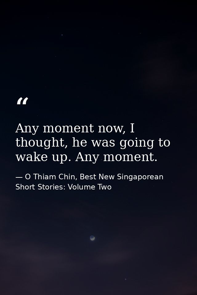 Any moment now, I thought, he was going to wake up. Any moment. — O Thiam Chin, Best New Singaporean Short Stories: Volume Two