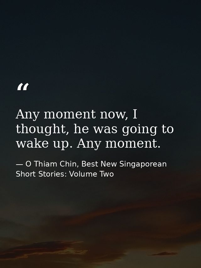 Any moment now, I thought, he was going to wake up. Any moment. — O Thiam Chin, Best New Singaporean Short Stories: Volume Two