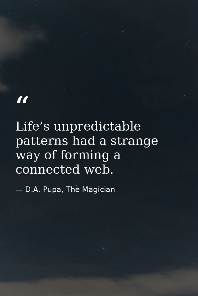 Life’s unpredictable patterns had a strange way of forming a connected web. — D.A. Pupa, The Magician