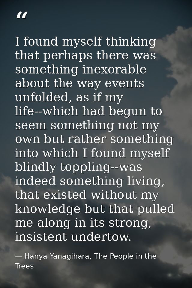 I found myself thinking that perhaps there was something inexorable about the way events unfolded, as if my life--which  — Hanya Yanagihara, The People in the Trees