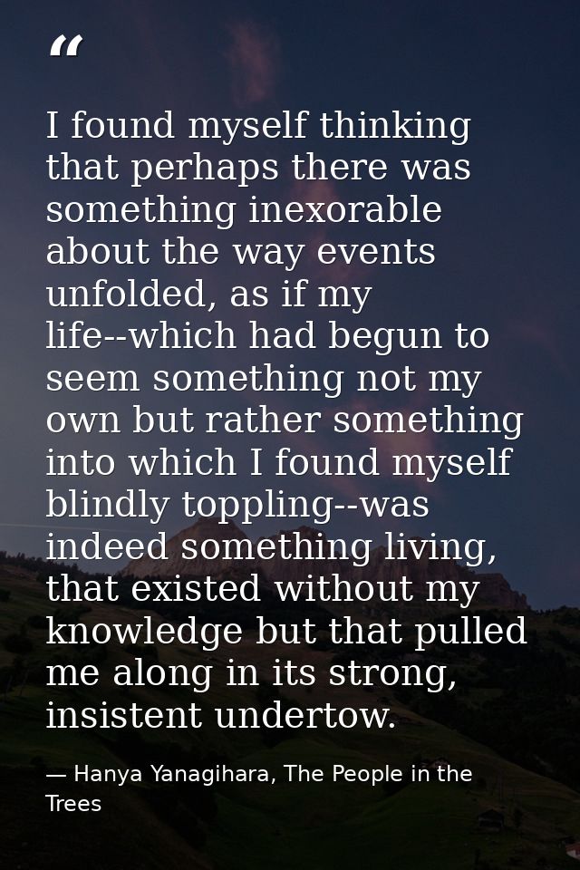 I found myself thinking that perhaps there was something inexorable about the way events unfolded, as if my life--which  — Hanya Yanagihara, The People in the Trees