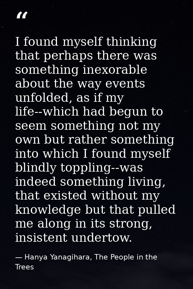 I found myself thinking that perhaps there was something inexorable about the way events unfolded, as if my life--which  — Hanya Yanagihara, The People in the Trees