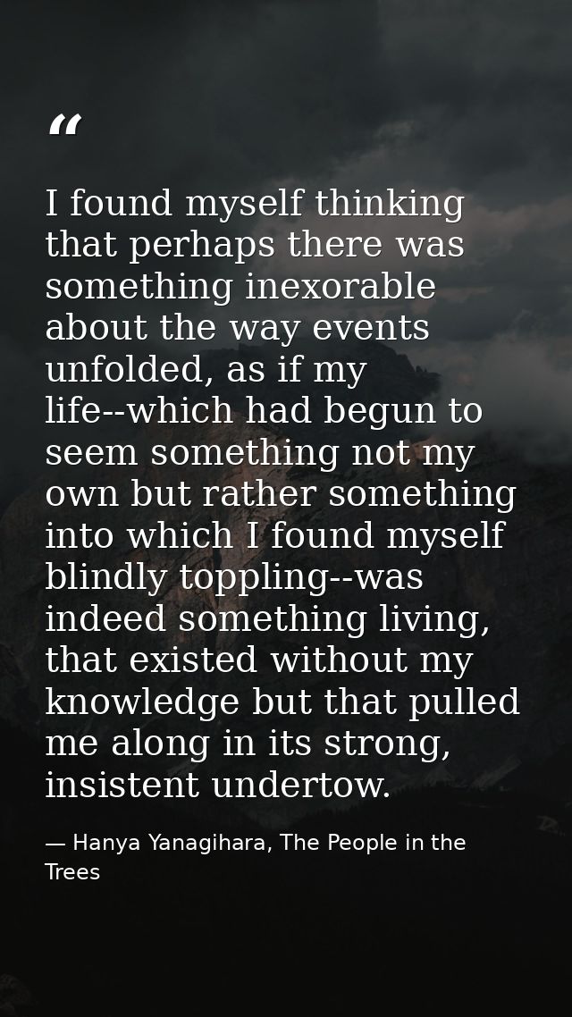I found myself thinking that perhaps there was something inexorable about the way events unfolded, as if my life--which  — Hanya Yanagihara, The People in the Trees