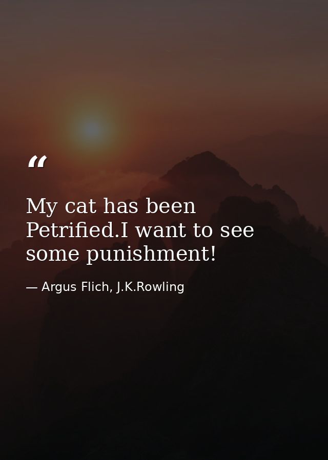 My cat has been Petrified.I want to see some punishment! — Argus Flich, J.K.Rowling
