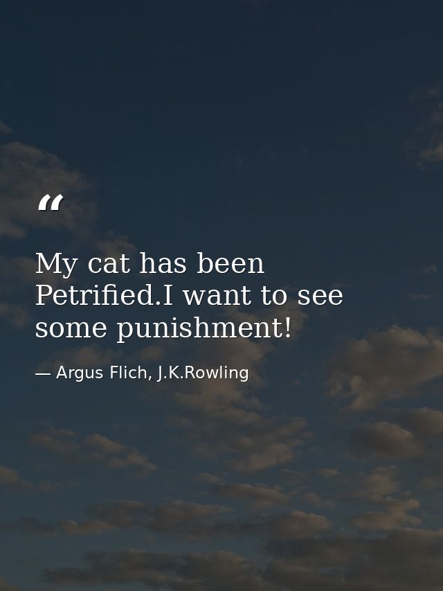 My cat has been Petrified.I want to see some punishment! — Argus Flich, J.K.Rowling