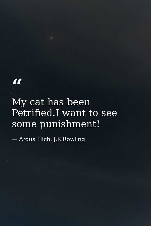 My cat has been Petrified.I want to see some punishment! — Argus Flich, J.K.Rowling