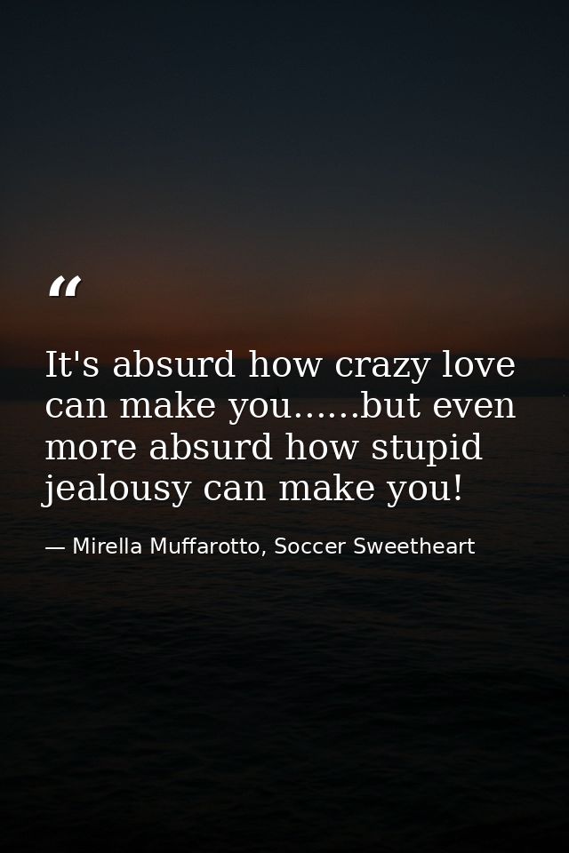 It's absurd how crazy love can make you......but even more absurd how stupid jealousy can make you! — Mirella Muffarotto, Soccer Sweetheart