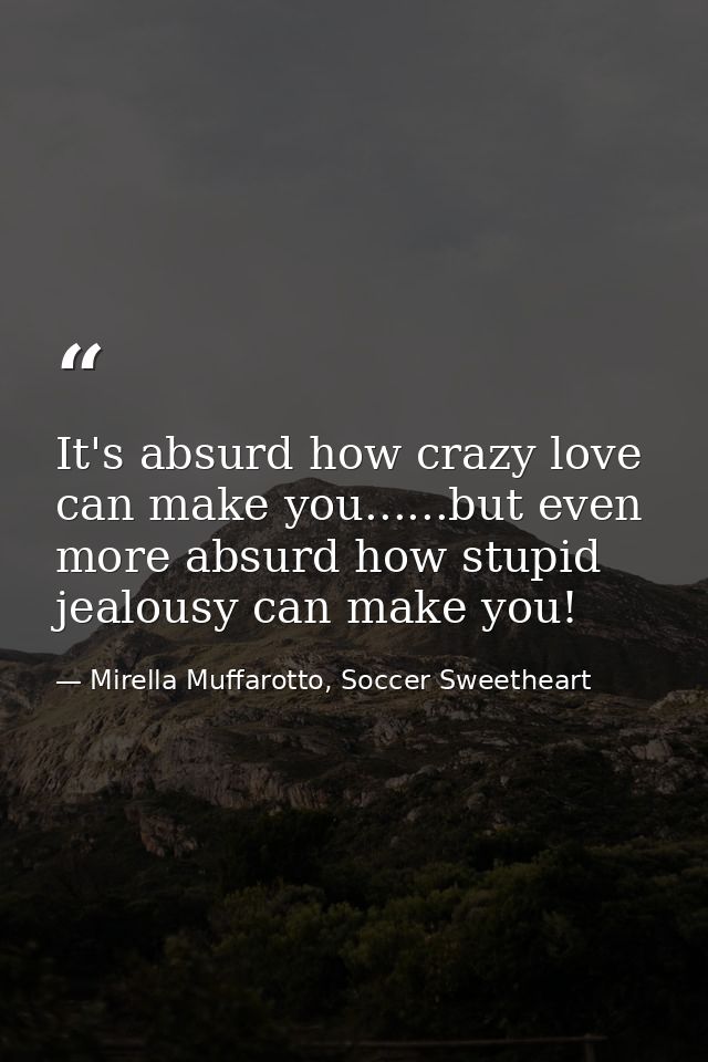 It's absurd how crazy love can make you......but even more absurd how stupid jealousy can make you! — Mirella Muffarotto, Soccer Sweetheart
