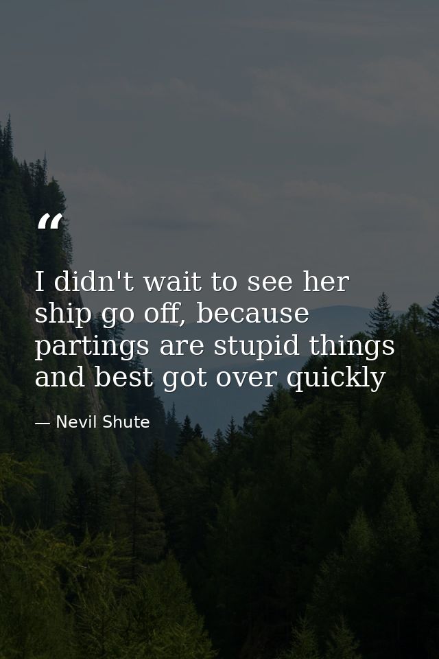 I didn't wait to see her ship go off, because partings are stupid things and best got over quickly — Nevil Shute