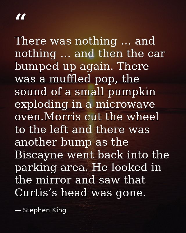 There was nothing … and nothing … and then the car bumped up again. There was a muffled pop, the sound of a small pumpki — Stephen King