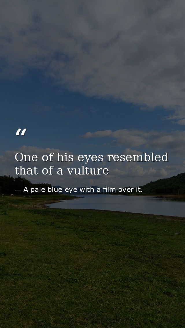 One of his eyes resembled that of a vulture — A pale blue eye with a film over it.