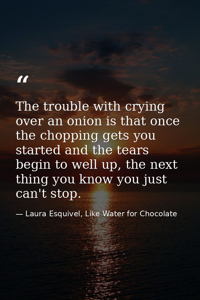 The trouble with crying over an onion is that once the chopping gets you started and the tears begin to well up, the nex — Laura Esquivel, Like Water for Chocolate