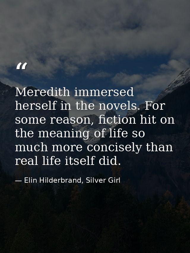 Meredith immersed herself in the novels. For some reason, fiction hit on the meaning of life so much more concisely than — Elin Hilderbrand, Silver Girl