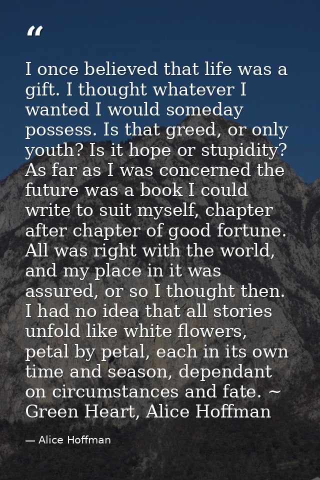 I once believed that life was a gift. I thought whatever I wanted I would someday possess. Is that greed, or only youth? — Alice Hoffman