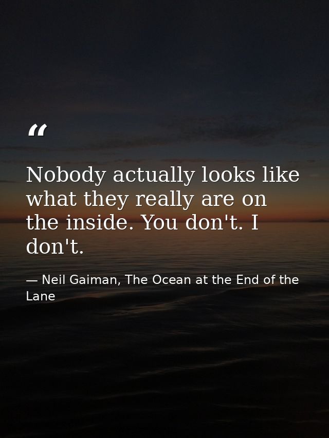 Nobody actually looks like what they really are on the inside. You don't. I don't. — Neil Gaiman, The Ocean at the End of the Lane