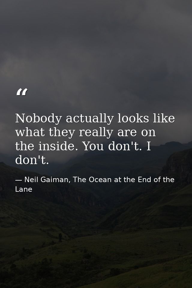 Nobody actually looks like what they really are on the inside. You don't. I don't. — Neil Gaiman, The Ocean at the End of the Lane