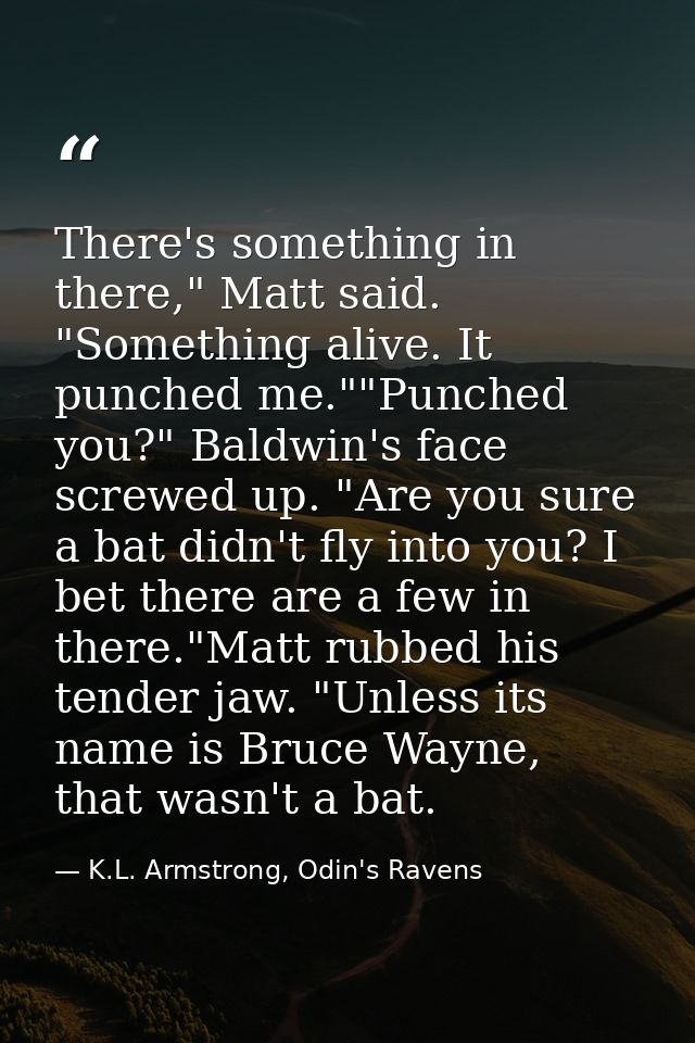 There's something in there," Matt said. "Something alive. It punched me.""Punched you?" Baldwin's face screwed up. "Are  — K.L. Armstrong, Odin's Ravens