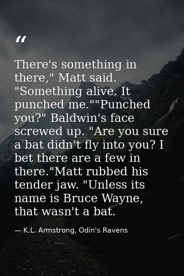 There's something in there," Matt said. "Something alive. It punched me.""Punched you?" Baldwin's face screwed up. "Are  — K.L. Armstrong, Odin's Ravens