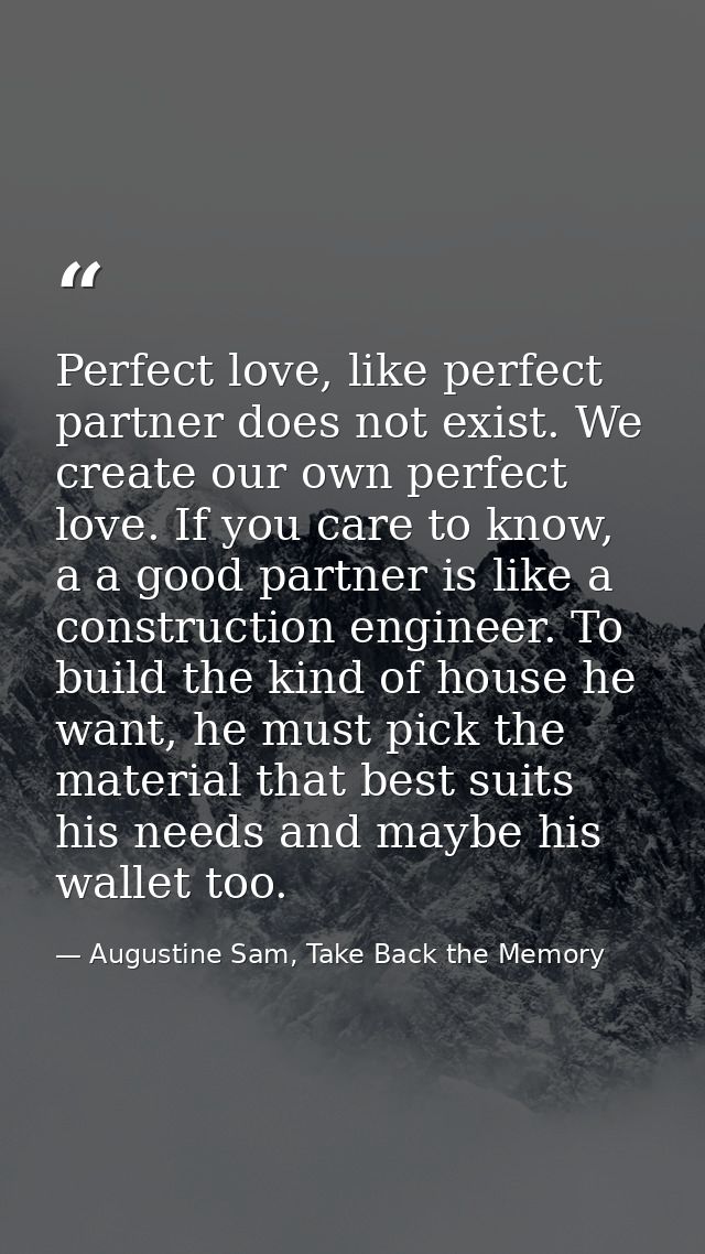 Perfect love, like perfect partner does not exist. We create our own perfect love. If you care to know, a a good partner — Augustine Sam, Take Back the Memory
