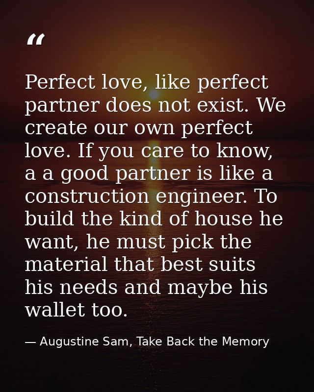 Perfect love, like perfect partner does not exist. We create our own perfect love. If you care to know, a a good partner — Augustine Sam, Take Back the Memory