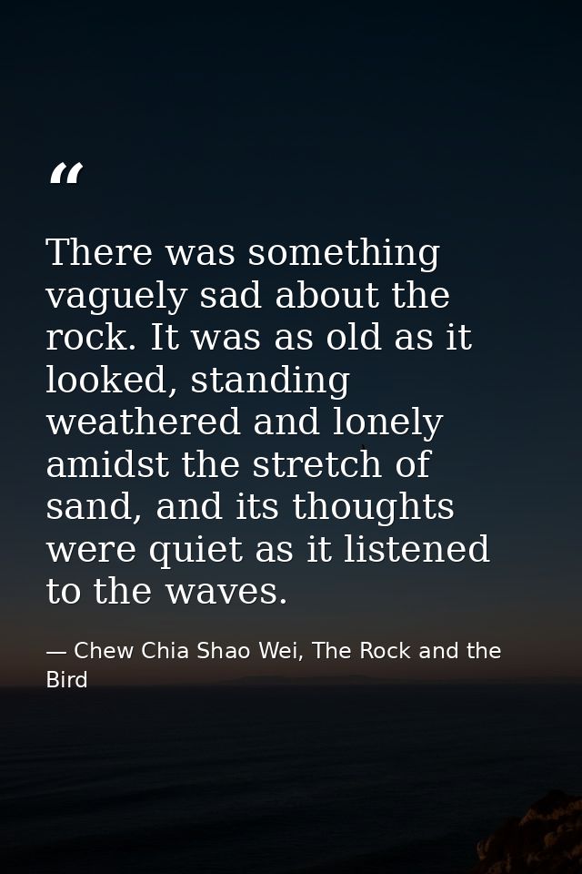 There was something vaguely sad about the rock. It was as old as it looked, standing weathered and lonely amidst the str — Chew Chia Shao Wei, The Rock and the Bird