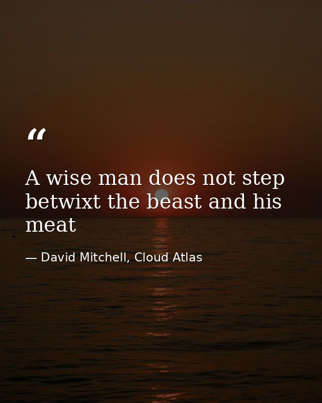 A wise man does not step betwixt the beast and his meat — David Mitchell, Cloud Atlas