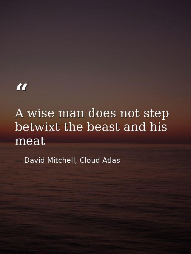 A wise man does not step betwixt the beast and his meat — David Mitchell, Cloud Atlas