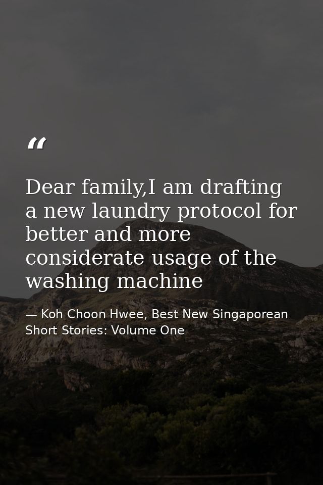 Dear family,I am drafting a new laundry protocol for better and more considerate usage of the washing machine — Koh Choon Hwee, Best New Singaporean Short Stories: Volume One