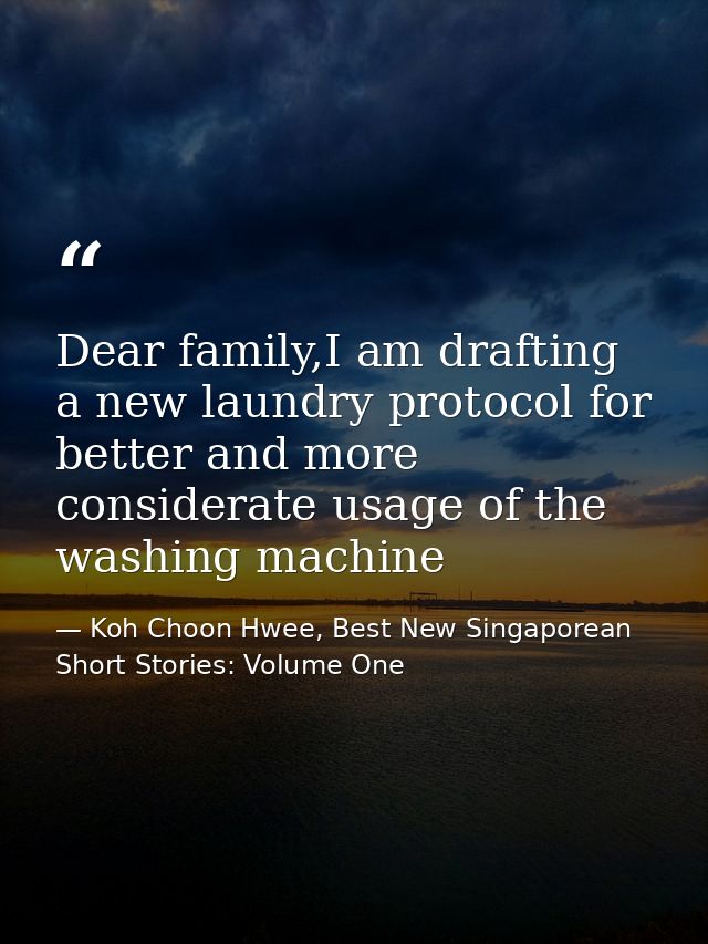 Dear family,I am drafting a new laundry protocol for better and more considerate usage of the washing machine — Koh Choon Hwee, Best New Singaporean Short Stories: Volume One