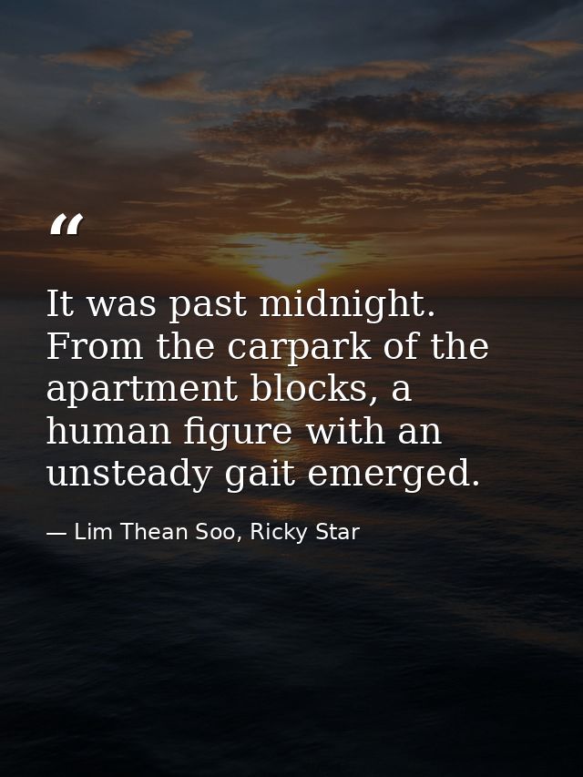 It was past midnight. From the carpark of the apartment blocks, a human figure with an unsteady gait emerged. — Lim Thean Soo, Ricky Star