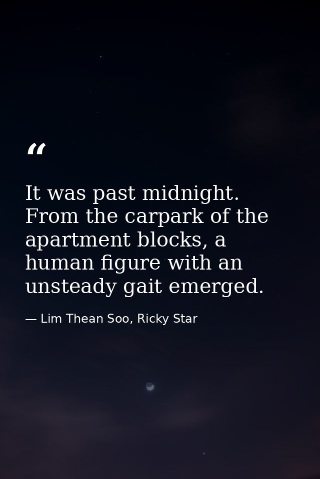 It was past midnight. From the carpark of the apartment blocks, a human figure with an unsteady gait emerged. — Lim Thean Soo, Ricky Star